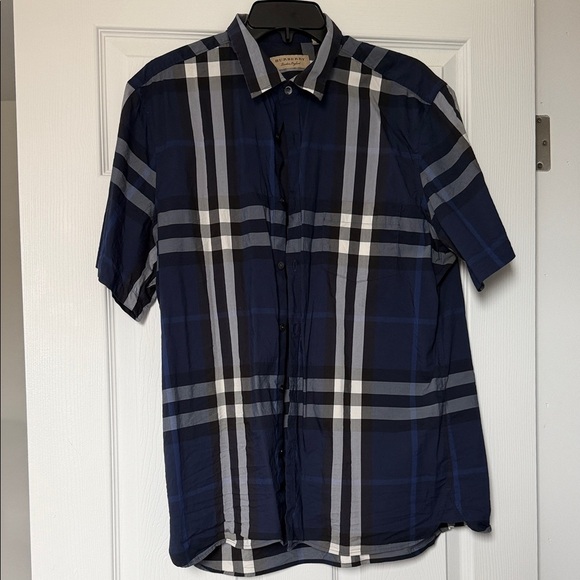 Burberry Navy and White Checkered Shirt size Xxl